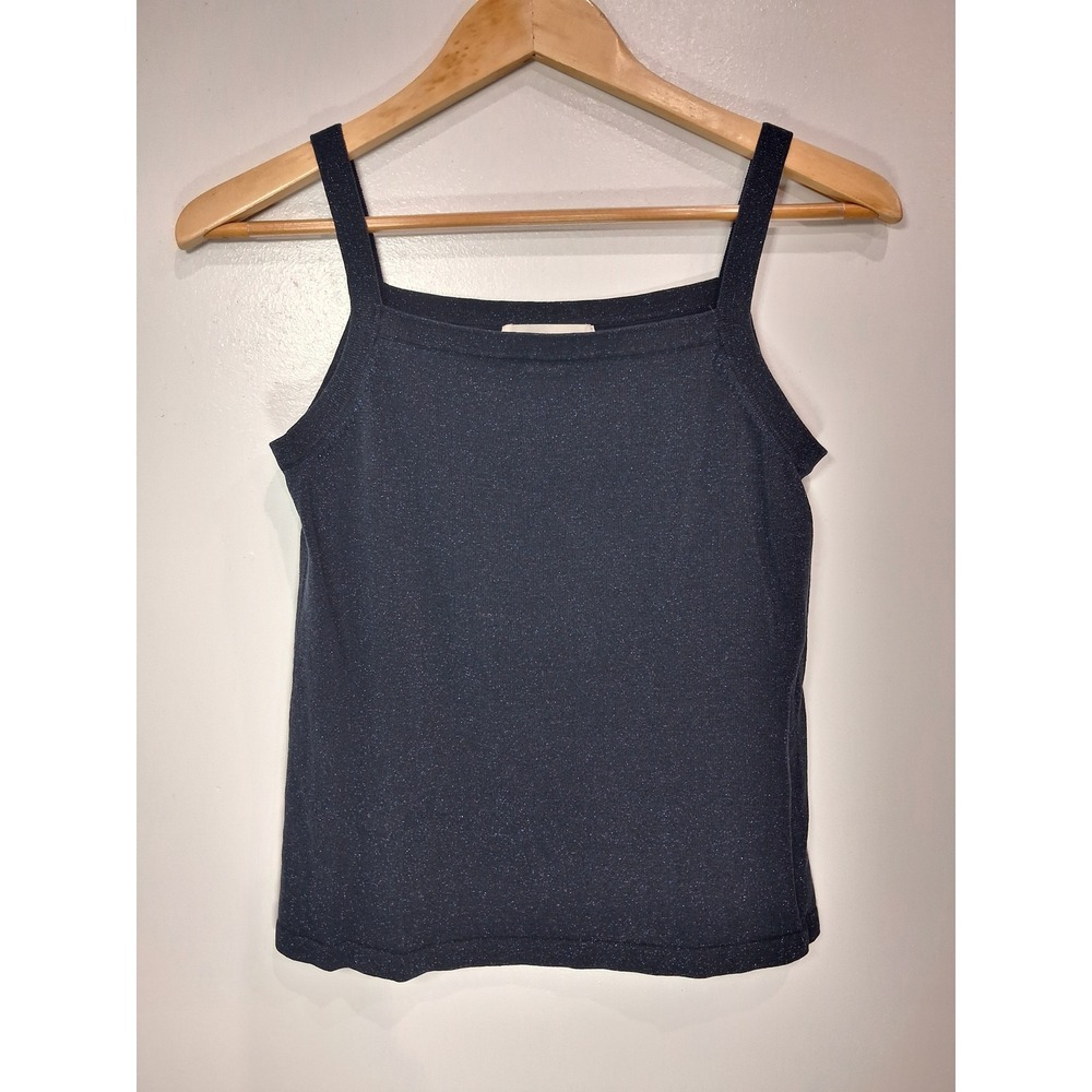 Kevo Navy Blue Sparkly Silk Blend Tank Top Square Neck Metallic Knit Cami Medium